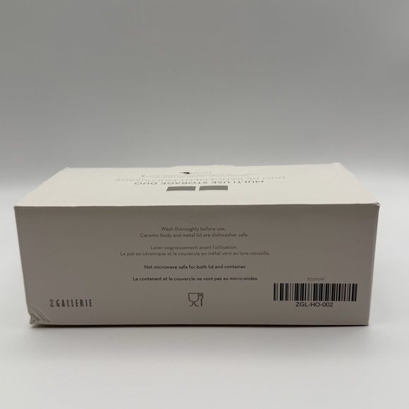 Z Gallerie Multi Use Storage Duo Set of 2 Ceramic Canisters Gold Metal Lids - Picture 8 of 14